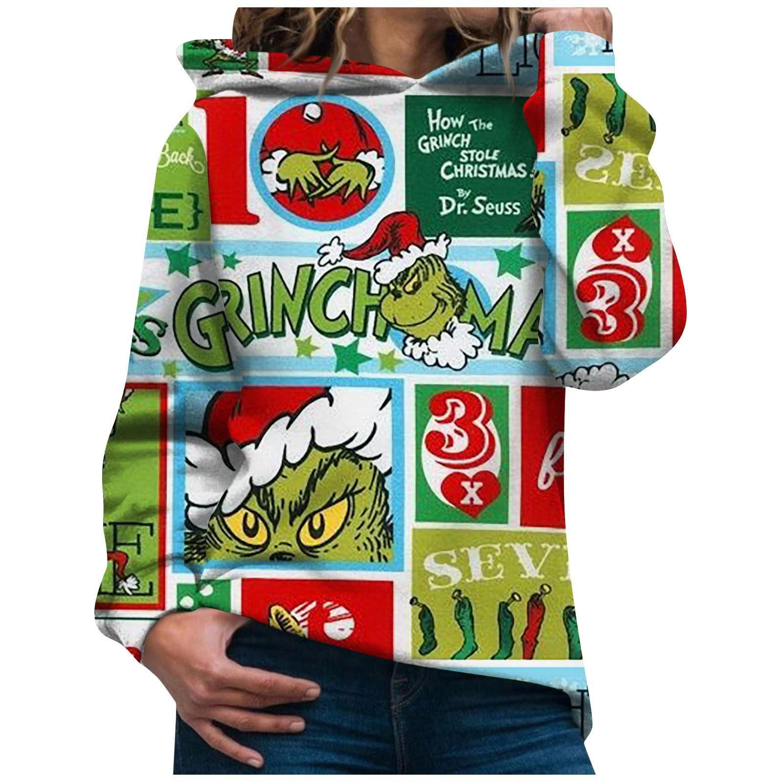 Рождественские толстовки с капюшоном для женщин, повседневный пуловер с длинными рукавами, осенне-зимняя одежда XL красный