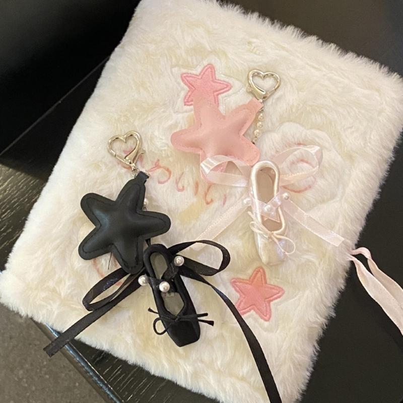 Artistic Ballet Shoe Keychain With Sparkling Star Accent Soft PU Materials Pendant For Women Gift Bag Charm Accessory