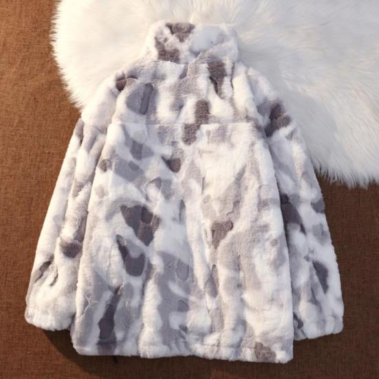 Damen-Wintermantel, verdickter Plüsch, Stehkragen, Nackenschutz, winddicht, kältebeständig, lange Ärmel, Reißverschluss, farblich passende Batik-Damenjacke