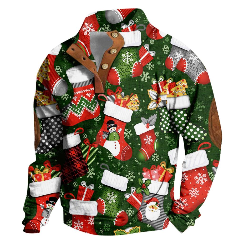 Spring And Autumn Men's Standing Collar Sweatshirt Is Outdoor Casual Christmas Printed Sweaters Tops