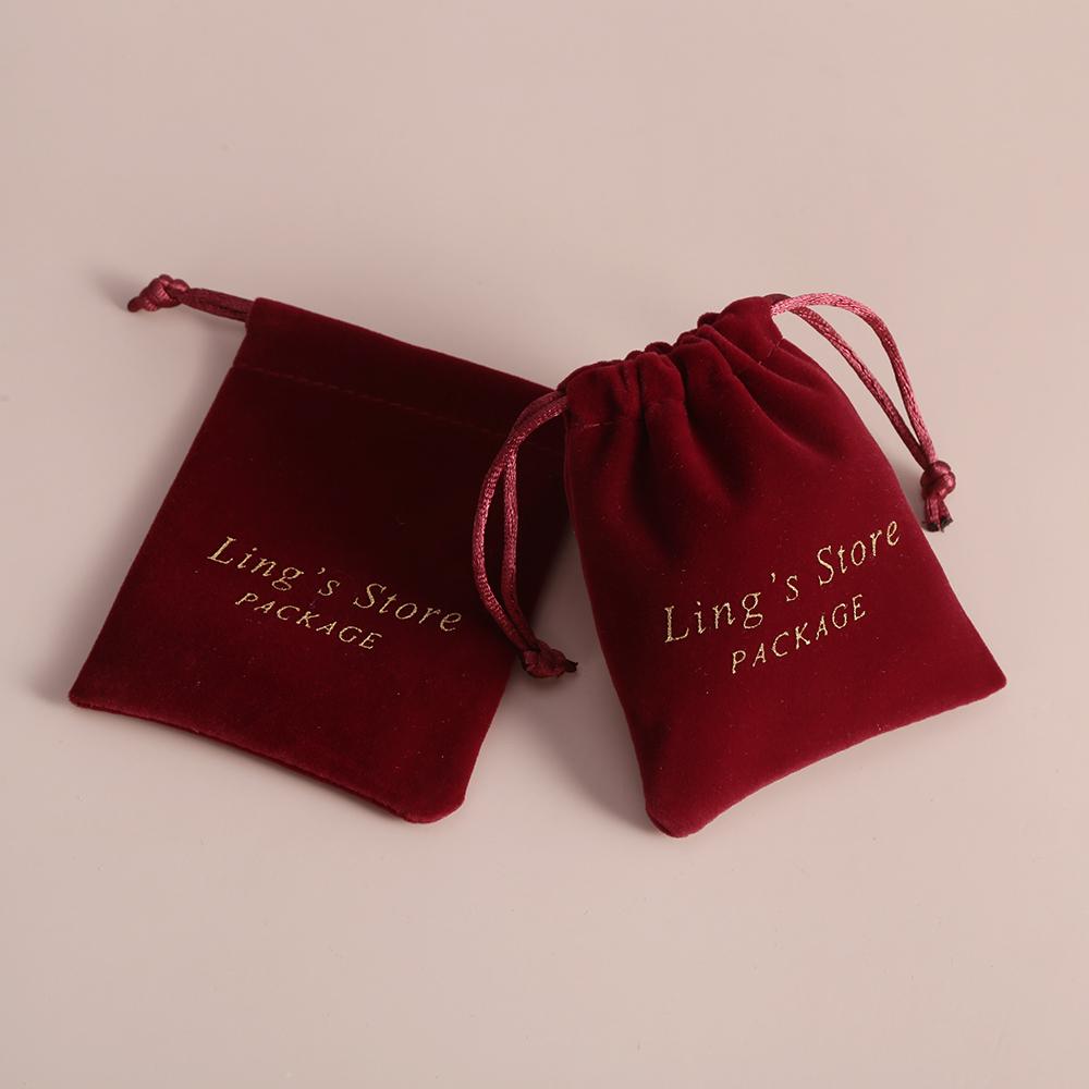 50Pcs Personalized Logo Beige Jewelry Drawstring Bag Thick Velvet Pouch Boutique Cosmetic Wedding Favors Candy Organizer Pockets