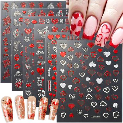 Valentine'S Day Nail Art Sticker Romantic Theme Love Rose Platinum 3D Adhesive Valentine'S Day Nail Sticker