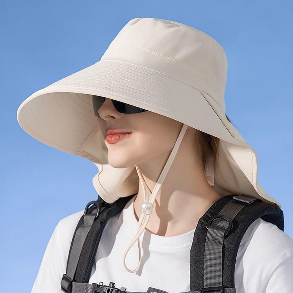 Wide Brim Shawl Sun Hat Women Anti-UV Hiking Fisherman Cap Spring Summer Solid Beach Hat Foldable Outdoor Travel Sun Hat Korean