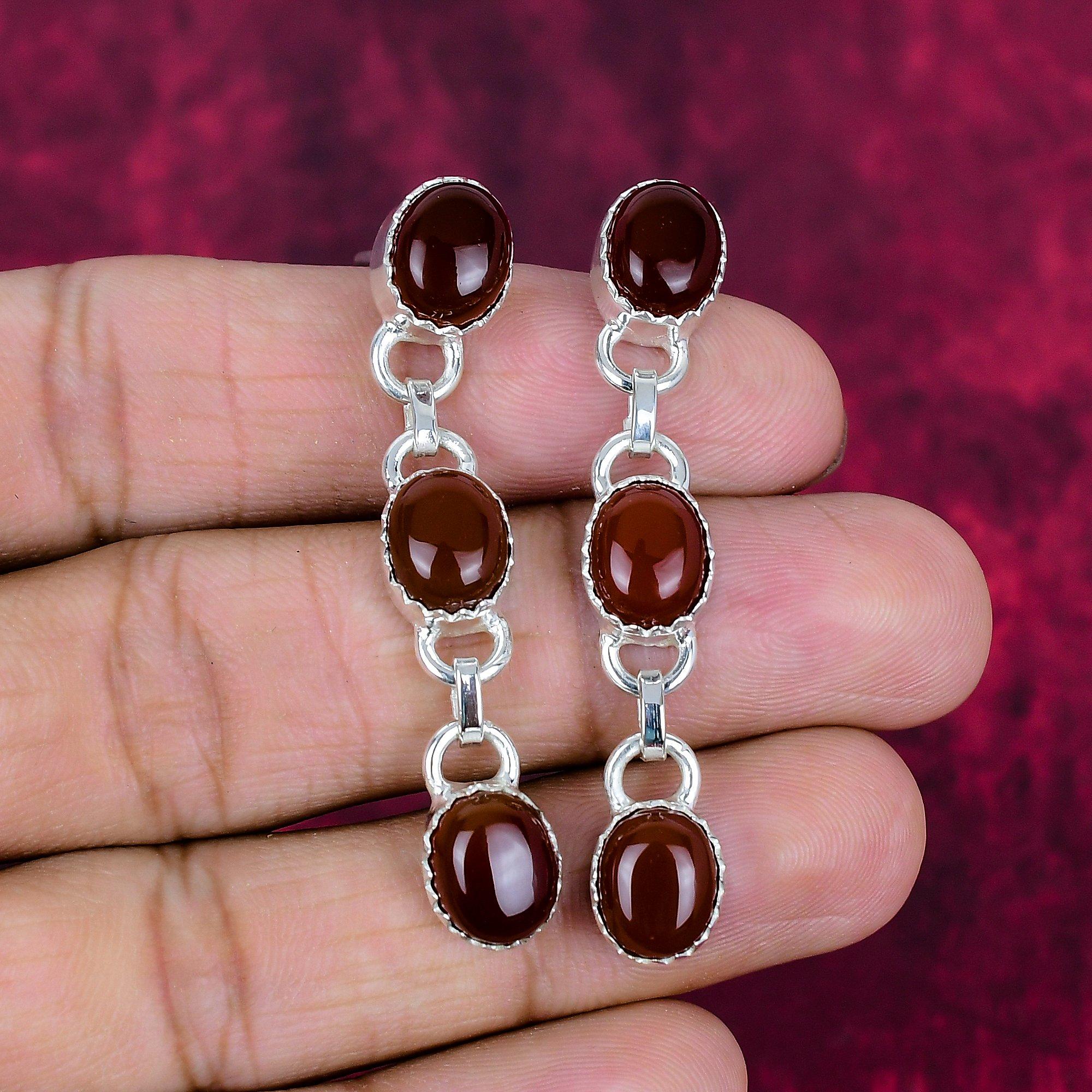 

Серьги из красного сердолика из стерлингового серебра 925 пробы, Ювелирные изделия с драгоценными камнями ручной работы, Подарки для жены, Абсолютно новые серьги 2.36 Inches красный