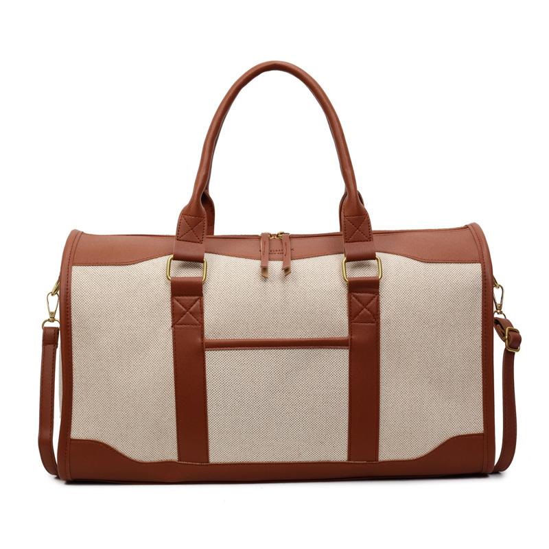 Large capacity contrasting canvas handbag women's bag 2025 new commuter travel bag simple casual shoulder crossbody bag