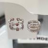 Trendy Geometric Pink Heart Adjustable Ring For Women Fashionable Distinctive Copper Accessory