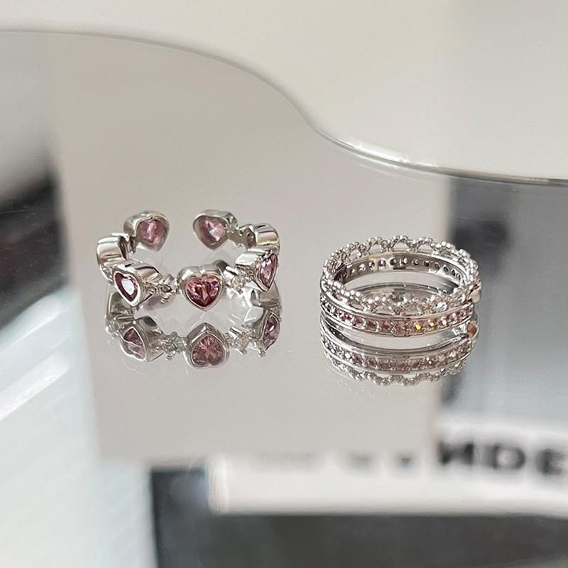 Geometric Trendy Pink Heart Adjustable Ring For Women Fashionable Distinctive Accessory Copper