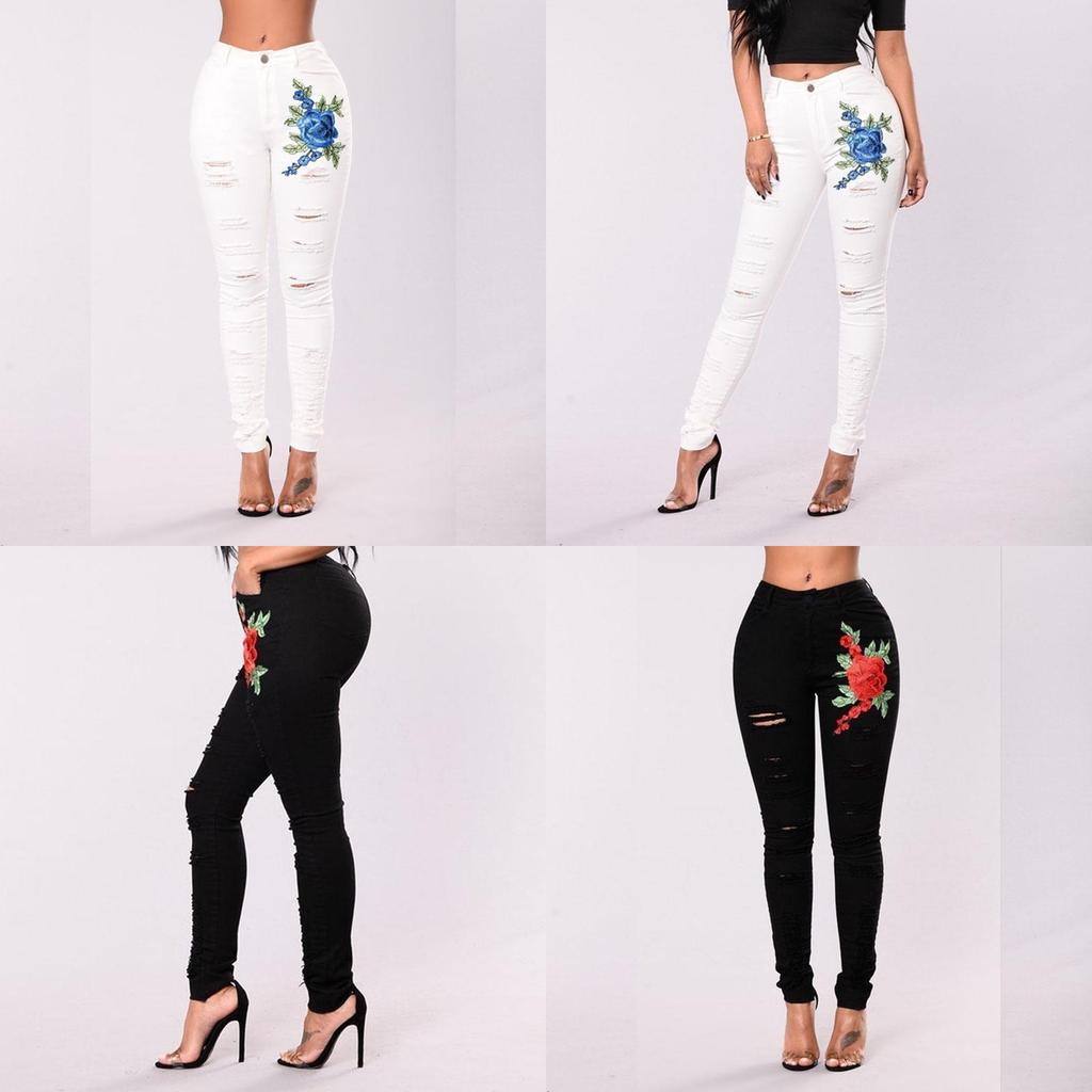 Jeans Skinny da Donna con Design Strappato e Vita Alta per Uso Casual e da Ufficio
