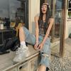 Spring Vintage High Waist Ripped Loose Wide Leg Distressed Straight Cropped Capri Denim Pants For Women  Versatile Slimming FigureFlattering Design