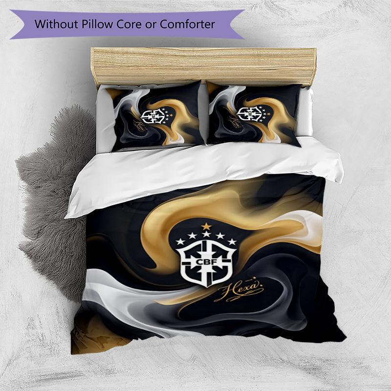 Brazil Football Printed Bedding 3 Piece Set Cozy Breathable Bed Cover Set as Housewarming Holiday Gift
