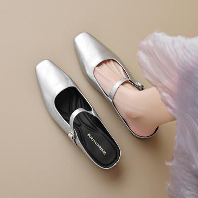 French Baotou Half Slippers Women Summer Outer Wear One Strap Silver Single Shoes Women