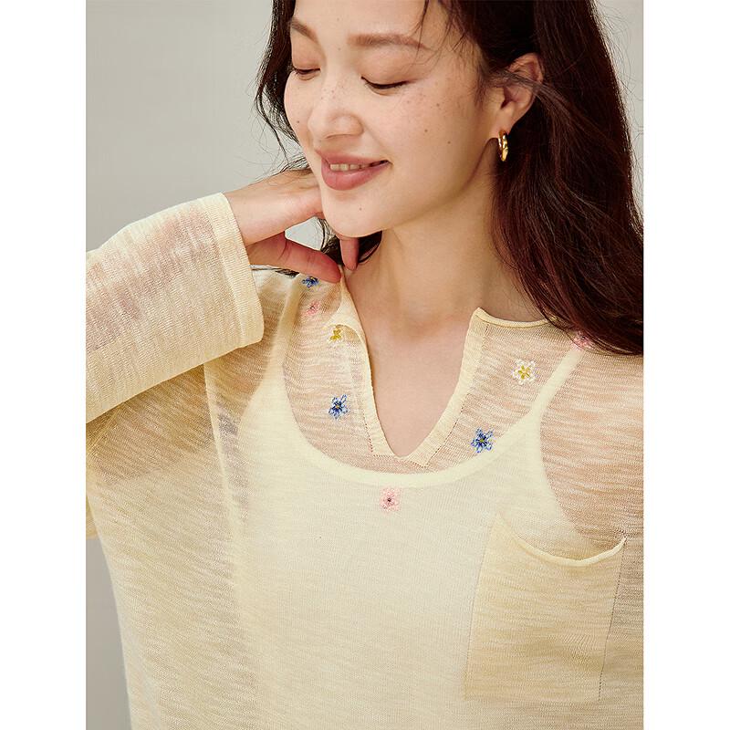 INMAN Beaded Embroidery V-Neck Knit Top