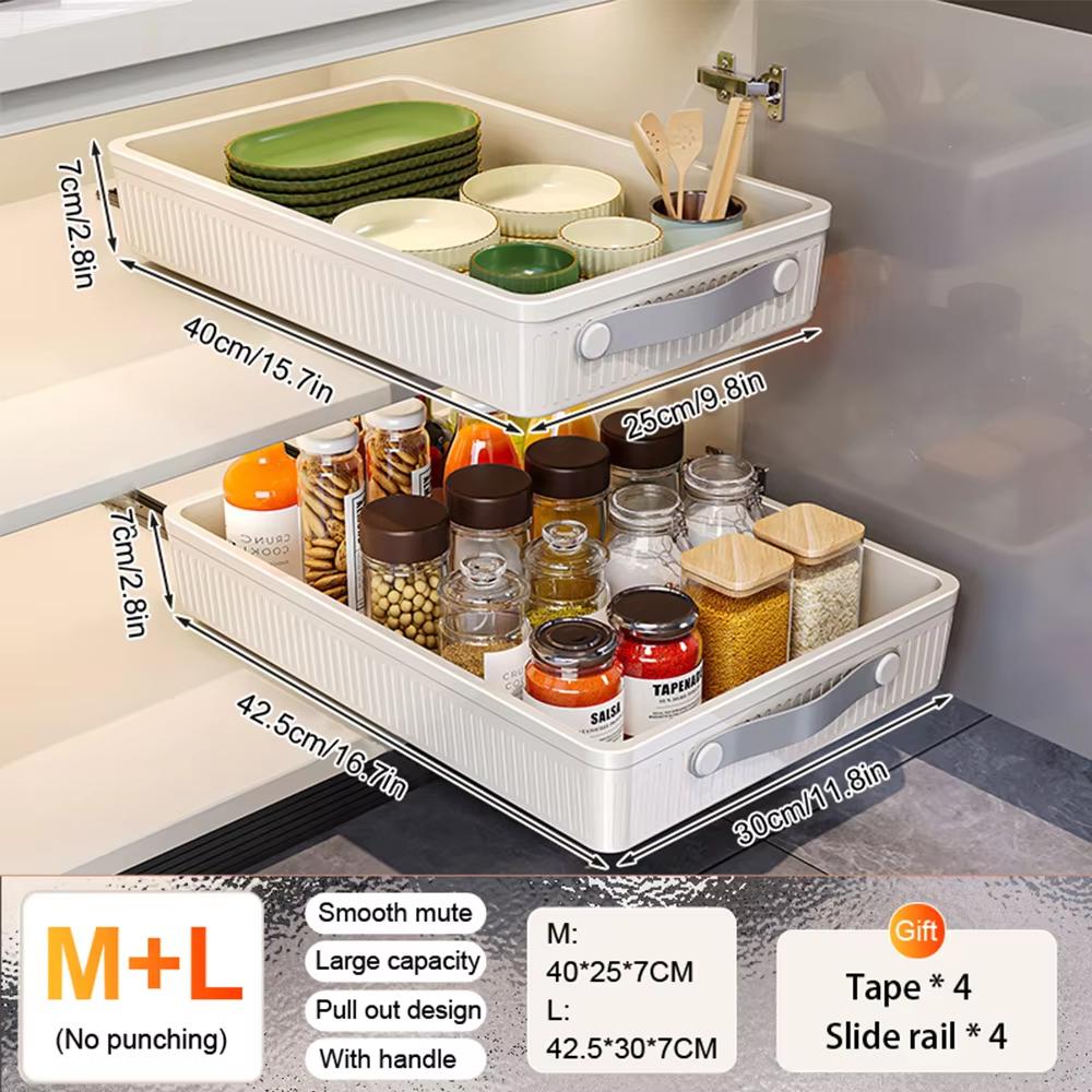 Kitchen Drawer Storage Shelves With Slide Rails Pull Out Cabinet Organizer Storage Tray Spice Bottle Storage Rack Space Saving