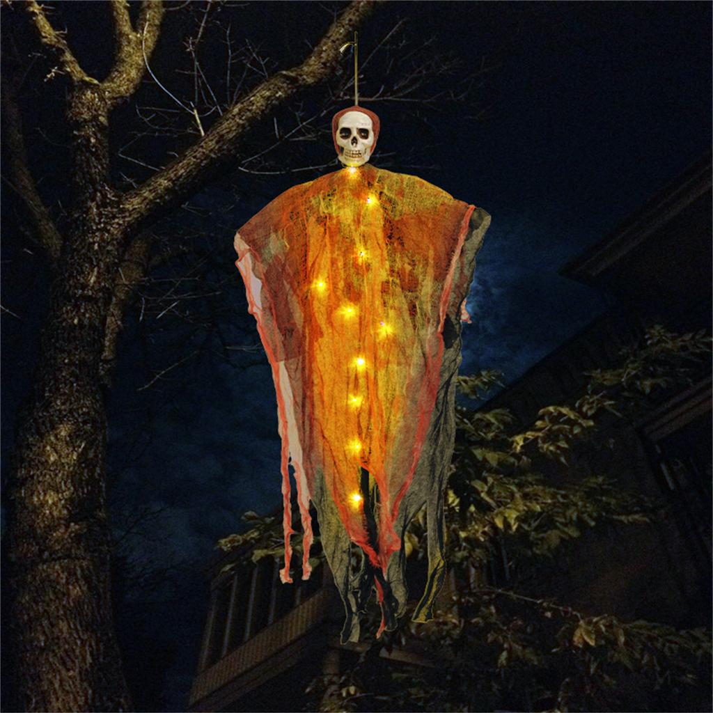 Glowing Ghostly Skeleton Hanging Decoration With LED Light Halloween Ceiling Decoration For Garden Yard Outdoor Indoor