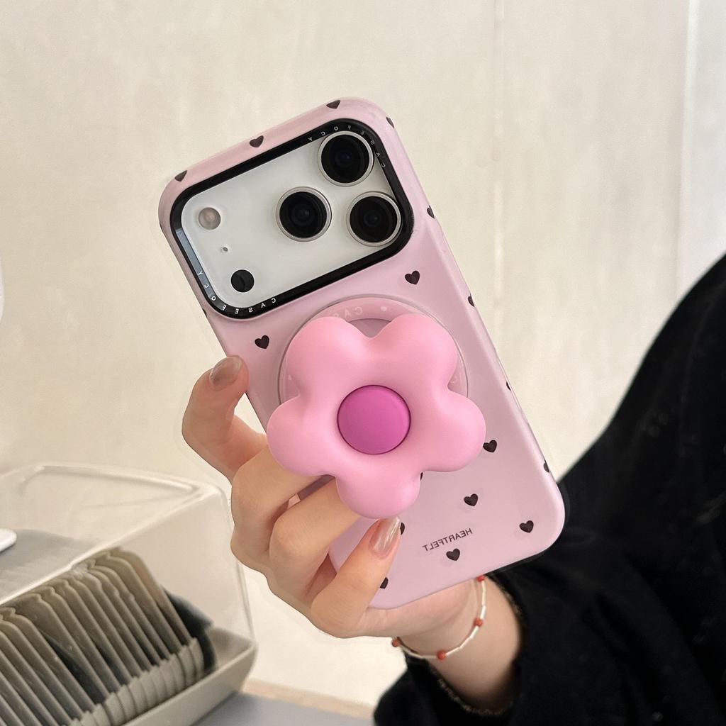 Étui à Support Magnétique Cœur Fleur pour iPhone 17/16 Pro Max/15/14 - Design Girly
