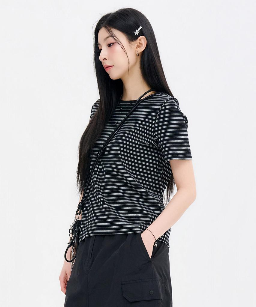 CHASECULT Women'S Striped Ribbed Short Sleeve T-Shirt-Fbrg5863D03