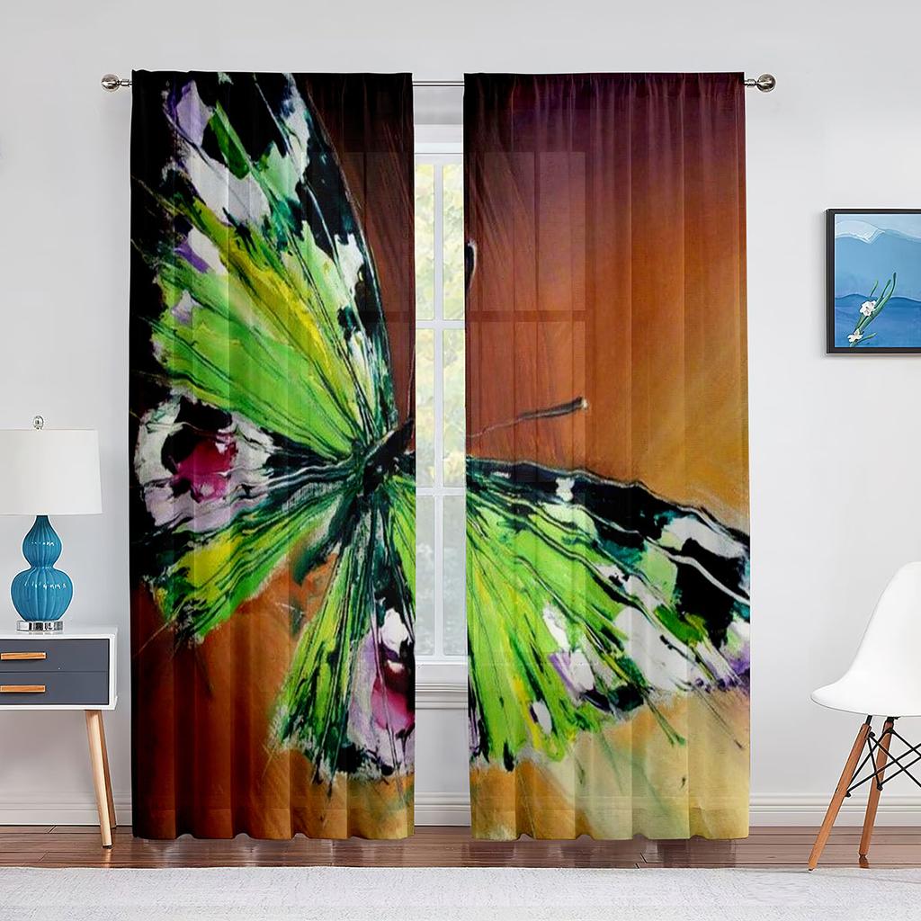 Spring Blue Floral Butterfly Sheer Curtain for Living Room Bedroom Home Kitchen Chiffon Tulle Curtains Window Treatment Decor