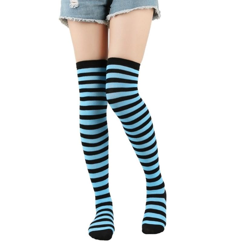 Regenbogen Oberschenkelhohe Socken Bunte Streifen Über das Knie Socken Strumpfwaren Halloween Cosplay Kostüm Zubehör Damen Herren Kind
