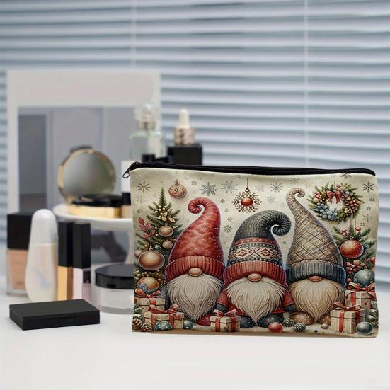 Christmas Theme Makeup Bag, with Black Zipper, Wear-Resistant Toiletry Bag, Durable Canvas Storage Pouch, for Makeup Stationery And Small Items