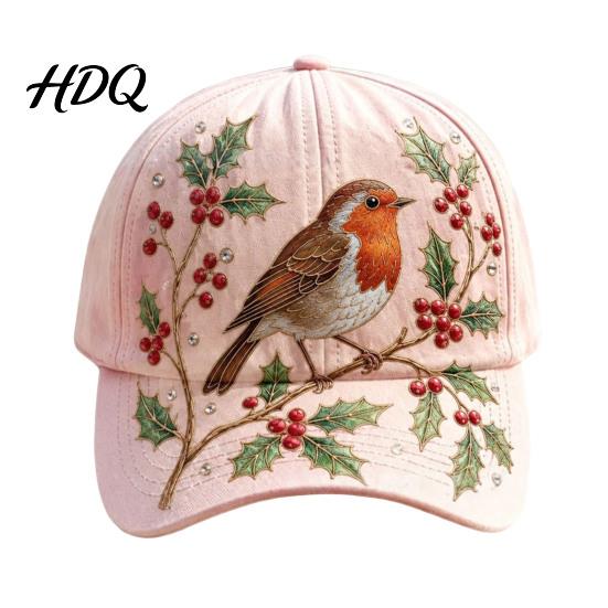Adjustable Baseball Cap for Women, Embroidery Flower Bird Pattern Hat, Pastoral Style B