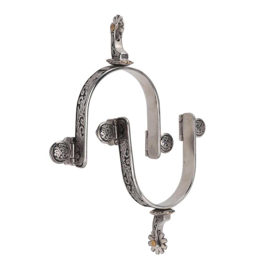 One Pair Boot Spurs Stainless Steel Vintage Leaf Patterned Western Cowboy Spurs for Outdoor