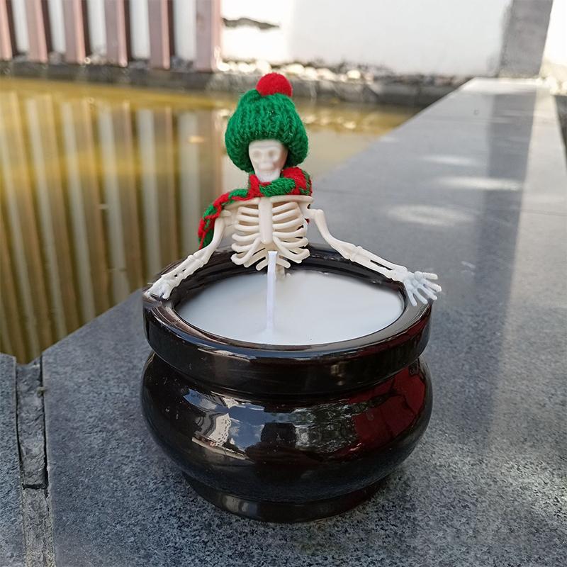 Halloween Skeleton Candle Halloween Decorations Ornament Gothic Cauldron Bathing Skull Candle With Hat Scarf Home Decor Gift