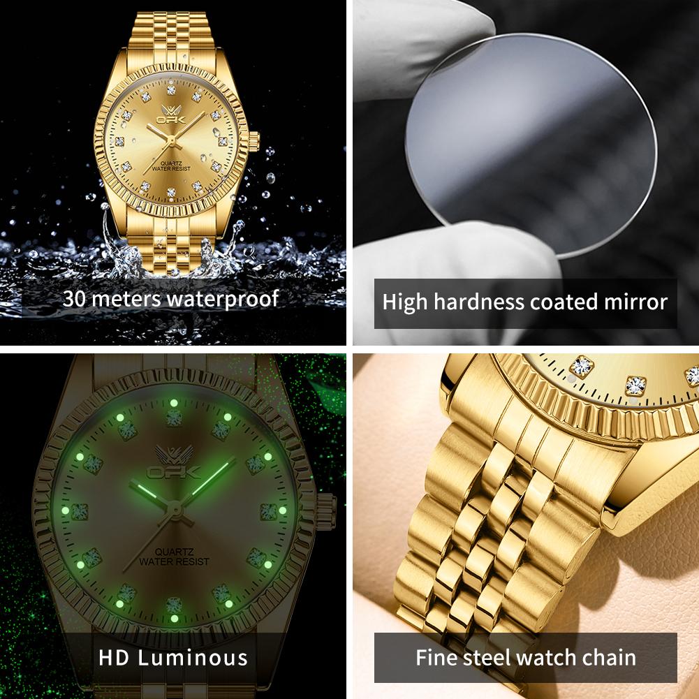 OPK 6027 Watches For Men Stainless Steel Quartz Watch Zircon Scale Wristwatch Waterproof Luminous Automatic Watch Reloj Hombre