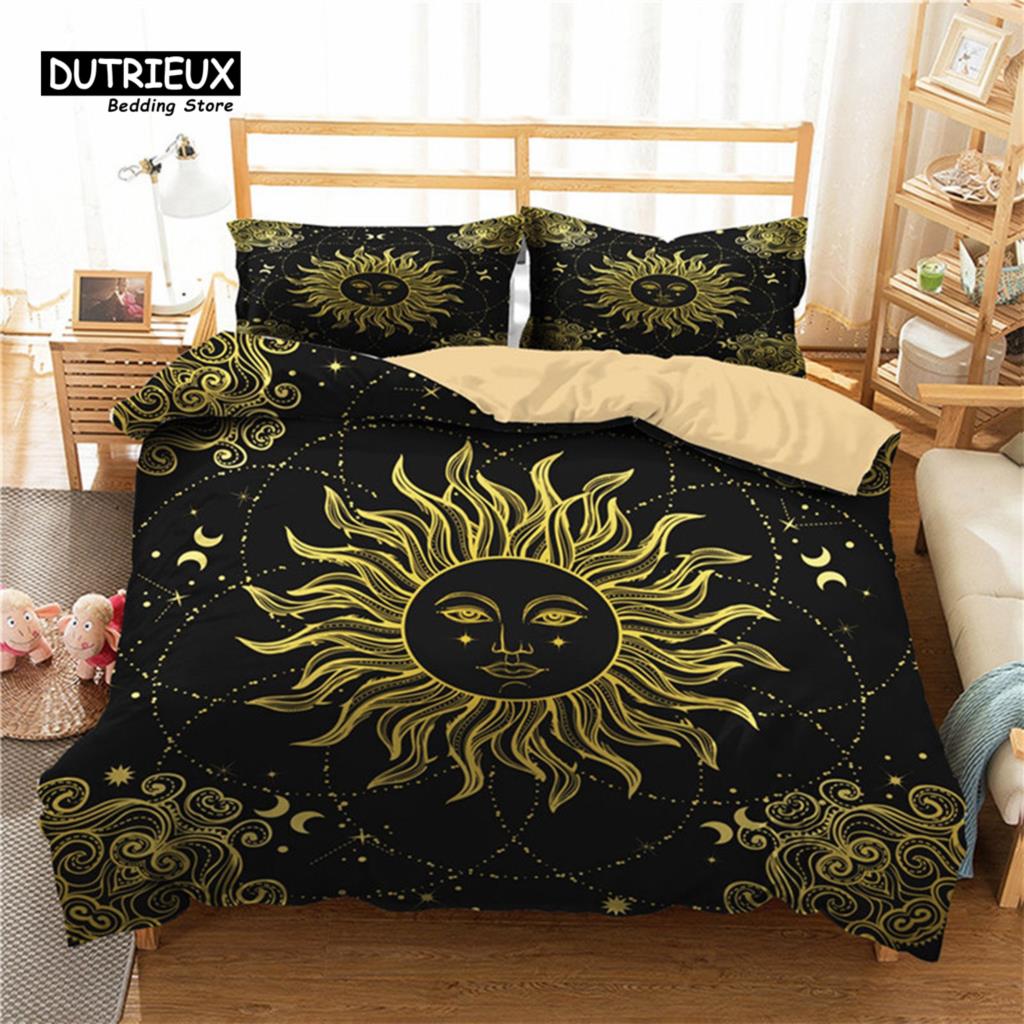 Sun And Moon Duvet Cover Exotic Galaxy Stars Bedding Set Microfiber Astrology Comforter Cover Queen For Kids Boys Teens Bedroom