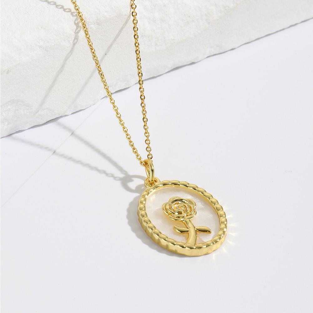 Round Angel Sunflower Shell Pendant Necklace - Star & Moon Design for Women, European & American Style