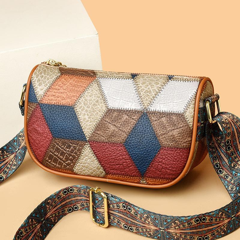 Small Bag Women's New Fashion Soft Leather Shoulder Bag Women's Contrasting Color Messenger Bag