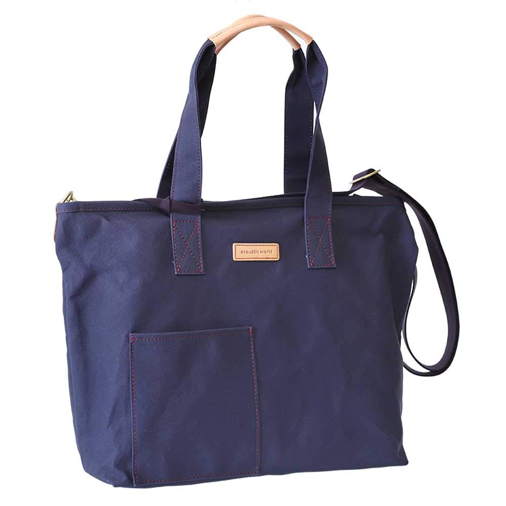 Sac fourre-tout horizontal Stitch 2 voies, fabriqué au Japon, cuir véritable, toile bleu marine [Acoustic World] aw01903-N