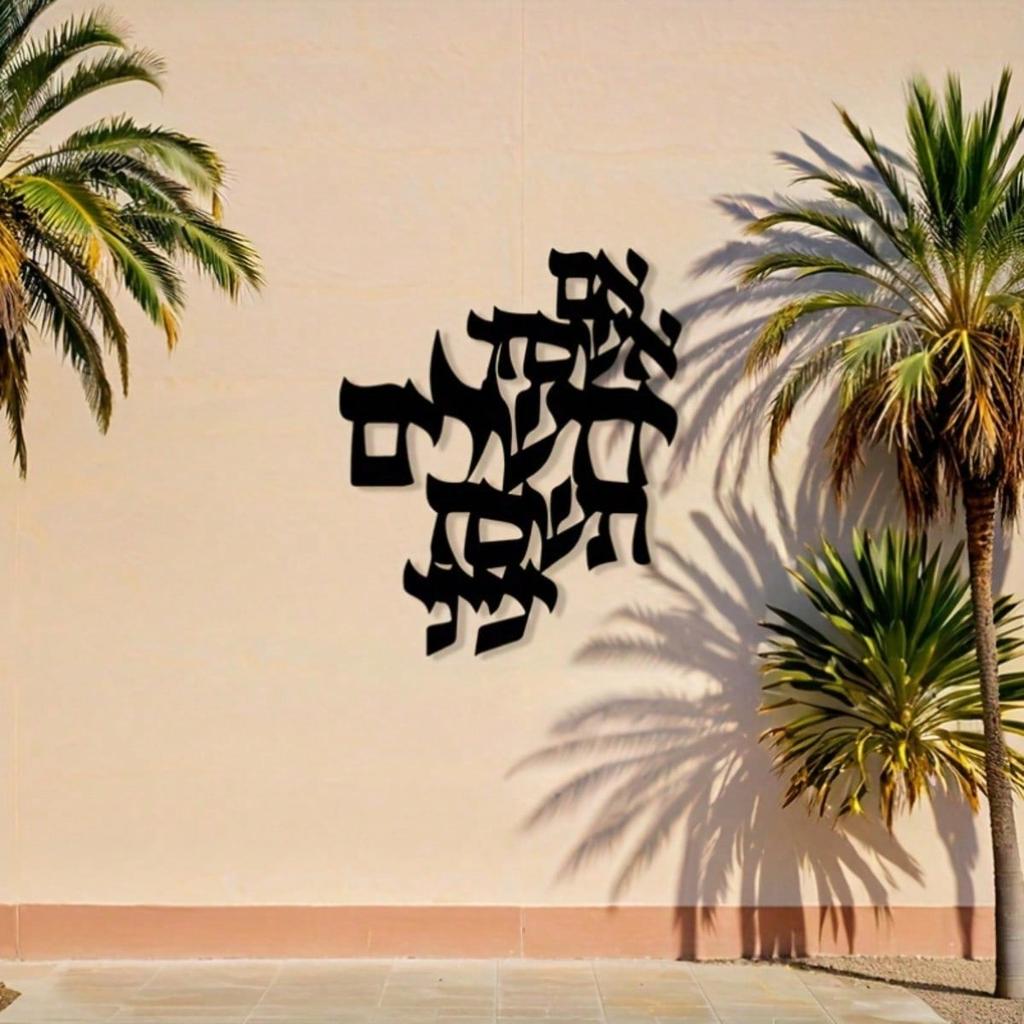 2D Metal Wall Art, 1pc, Hebrew Font Calligraphy, Black Sign for Study/Living Room/Office