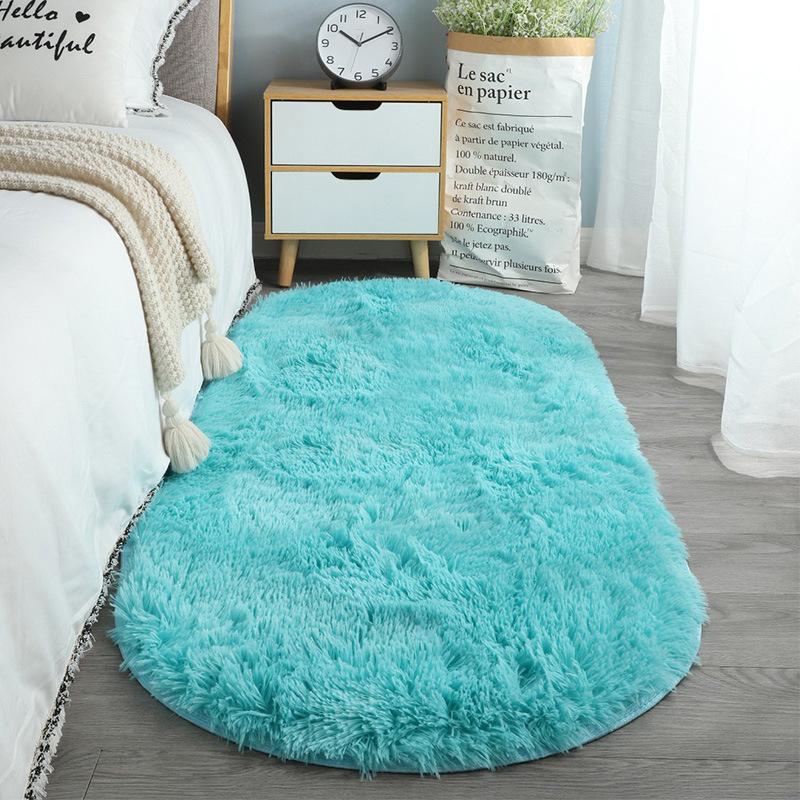 Living Room Tie-Dye Oval Silk-Wool Rug Plush Rug Bedroom Bedside Rug Cloakroom Decorative Floor Mat