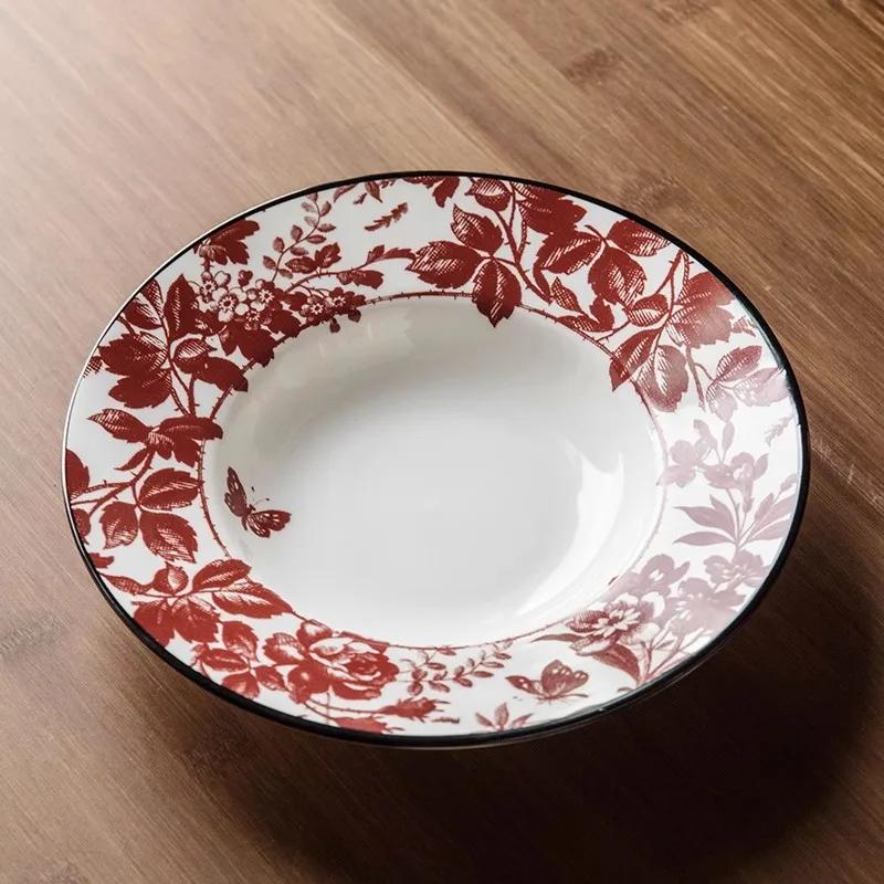 

Red Waxy Leaf Coffee Cup and Saucer Sets Vintage Ceramic Dinner Plate Wedding Partner Gift Afternoon Tea Cup