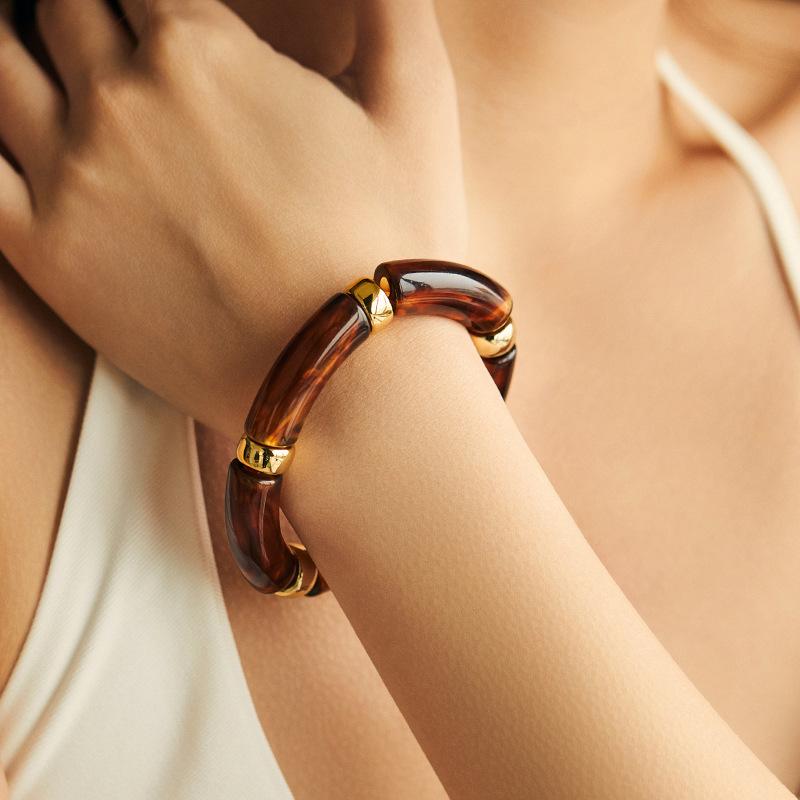 Summer Acrylic Bamboo Beads Bracelet for Women Multi Color Stretchy Resin Girls Charm Couple Bangles Men Jewelry Gift
