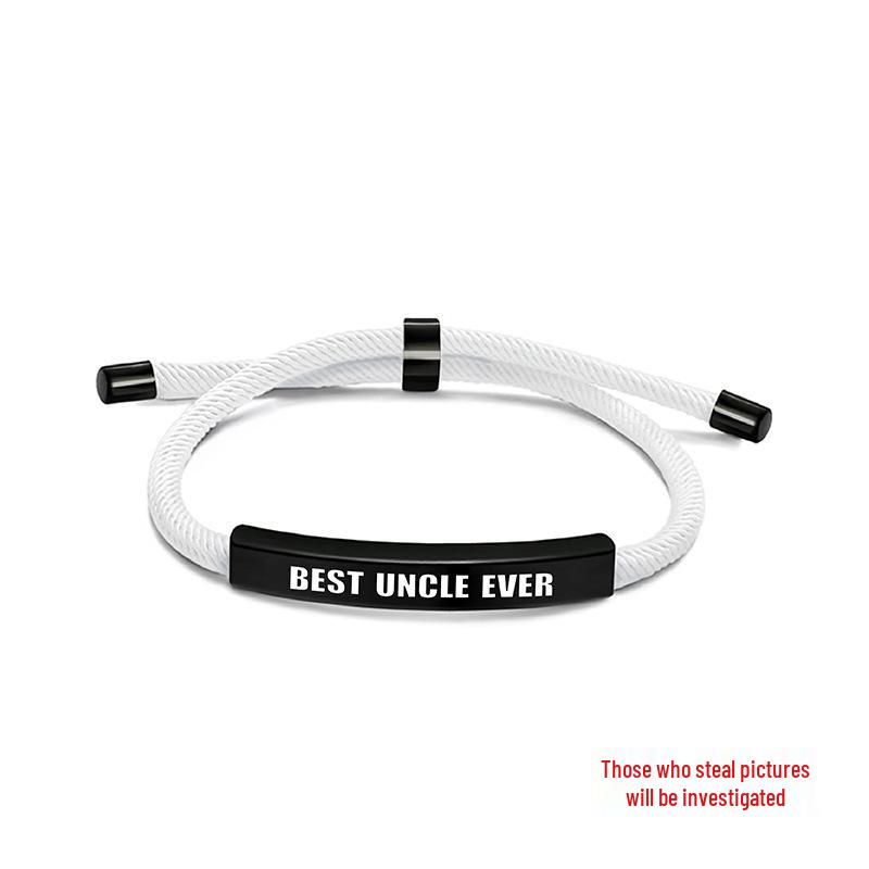 Pulseira Europeia e Americana Multicolorida de Corda Trançada com Placa de Aço Inoxidável Gravada - Presente Memorial de Bom Tio para o Natal