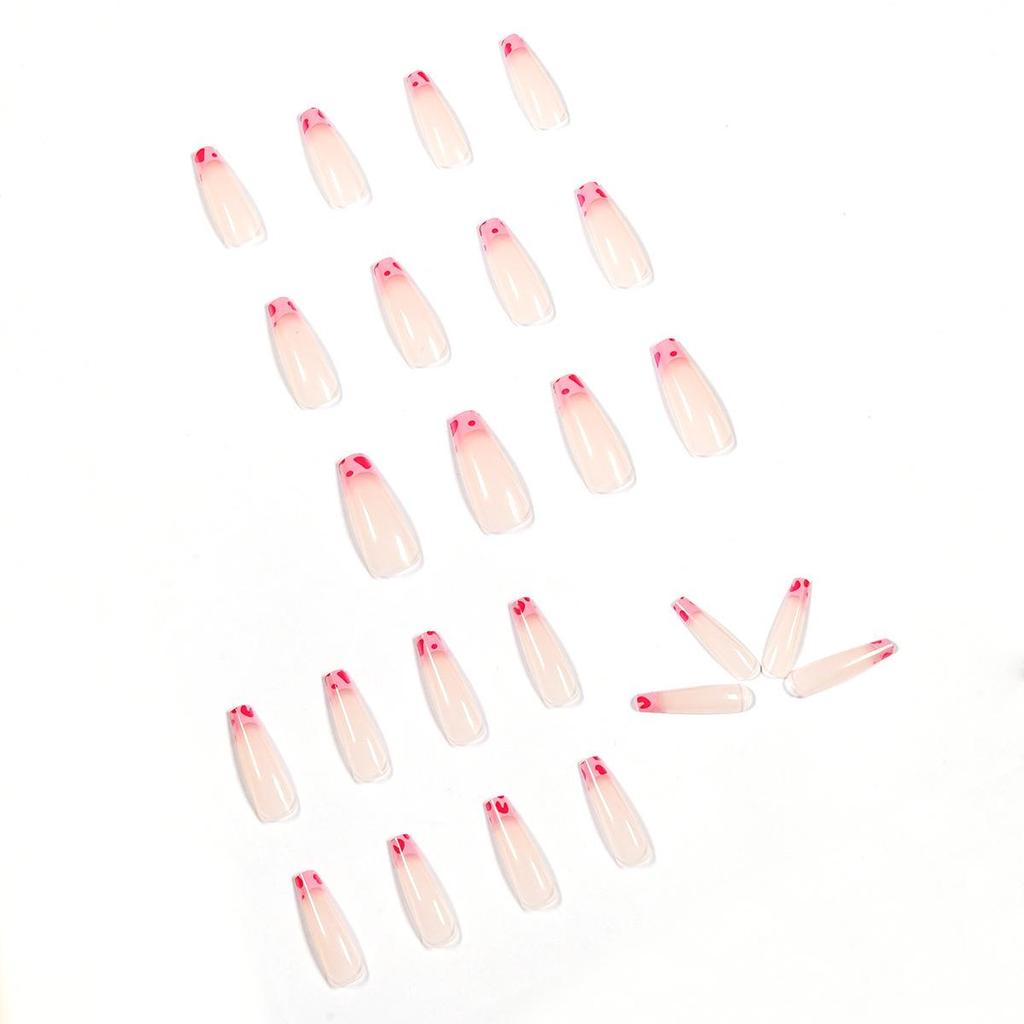 Rose Red Cow Print Long Ballet Fake Nails - Removable Nail Art Stickers