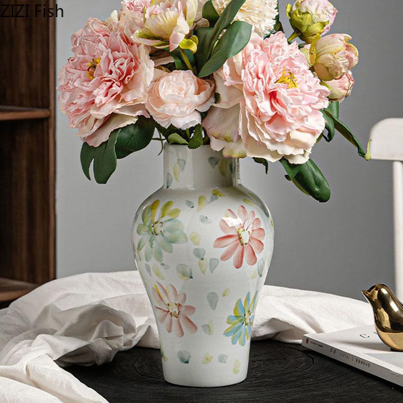 Colorful Flower Patterns Ceramic Vase Potted Plant Table Decoration Flowers Arrangement Floral Vases Room Aesthetic Decor