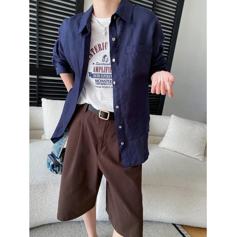 Sinan Early Spring 100% Linen Casual Loose Shirt with Irregular Back Slit - SN8519 One Size
