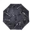 Men's Retro Black Three-Fold Sun Protection Umbrella – Unisex, Newspaper Pattern.