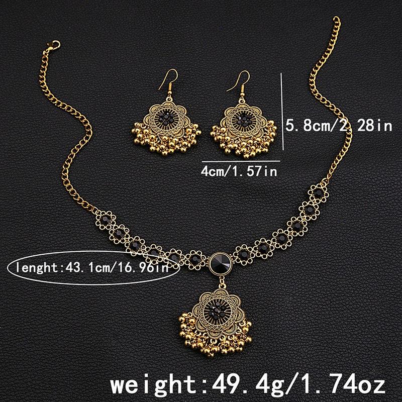 Palace Style Tassel Earrings Necklace Retro Crystal Flower Jewelry Accessories