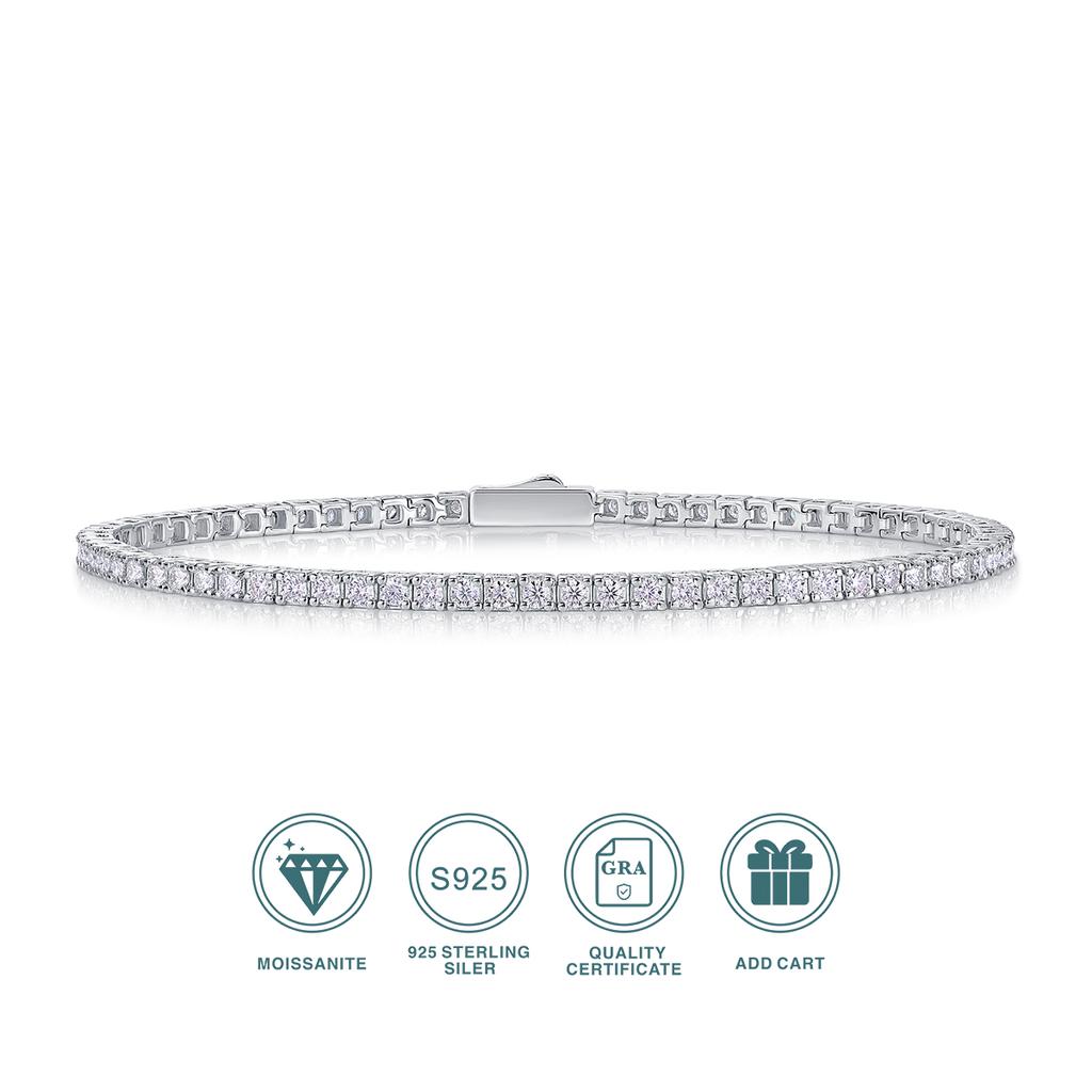 JIUZUAN S925 Zilver Moissanite Tennisarmband voor Vrouwen Eenvoudig Rijontwerp Elegante Sprankelende Sieraden voor Dagelijks Gebruik