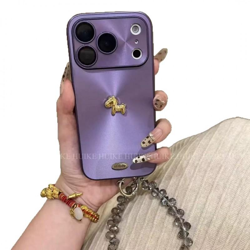 Full Coverage Silicone Phone Case With 3D Golden Horse Aurora Glitter IPhone 17 Pro Max 16 15 14 Series