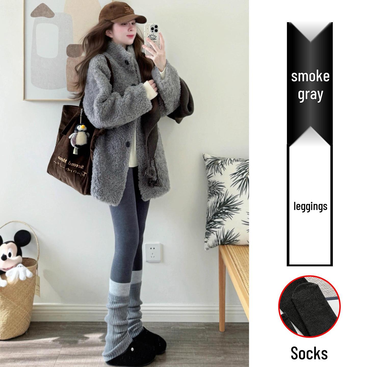 

Spring 2026 Women s Smoke Grey Fleece-Lined High-Waisted Butt-Lifting Slimming Pantyhose: Perfect Alone or Paired with Skirts. 160g, single layer, 15°C-25°C
