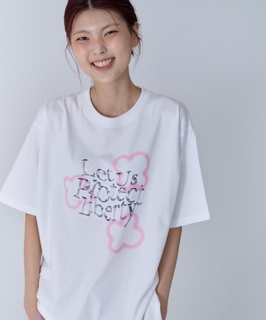 Leopeul Pink Butterfly Graffiti T-Shirt White