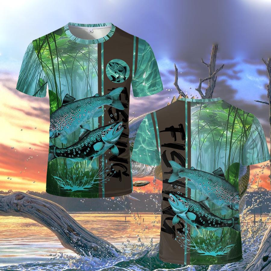 

Летние футболки с 3D-принтом рыбалки с круглым вырезом, модные повседневные мужские футболки с коротким рукавом 6XL