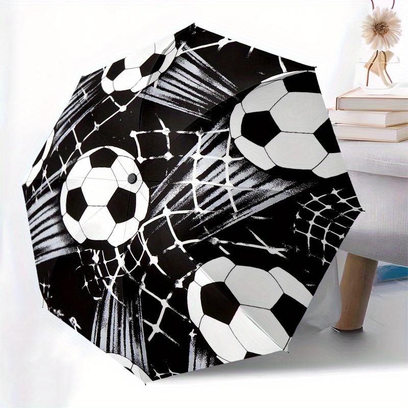 Soccer Ball Pattern Automatic Folding Umbrella  8 Ribs, Durable Iron Frame, Bright Color Pattern Compact Travel Umbrella, Suitable for Outdo
