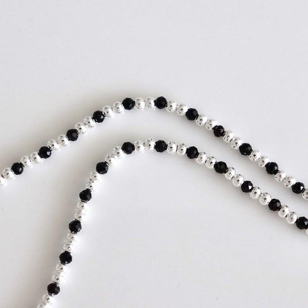 [Silver925] Black Beads Silver Ball Necklace (6908763)