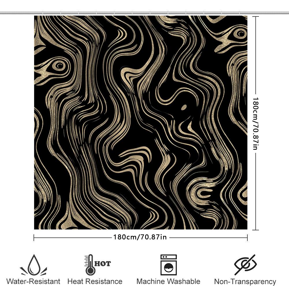 Black And Gold Marble Shower Curtain With Modern Design Waterproof Bathroom Decor