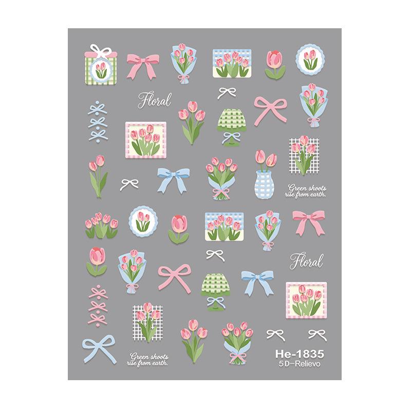 Redanco 5D Cartoon Embossed Nail Art Stickers - Lily Tulip Flower Design (He1839)